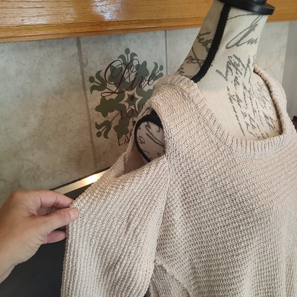 Kaisely XL Cold Shoulder Cream Sweater! Baggy patchwork distressed - Picture 3 of 15